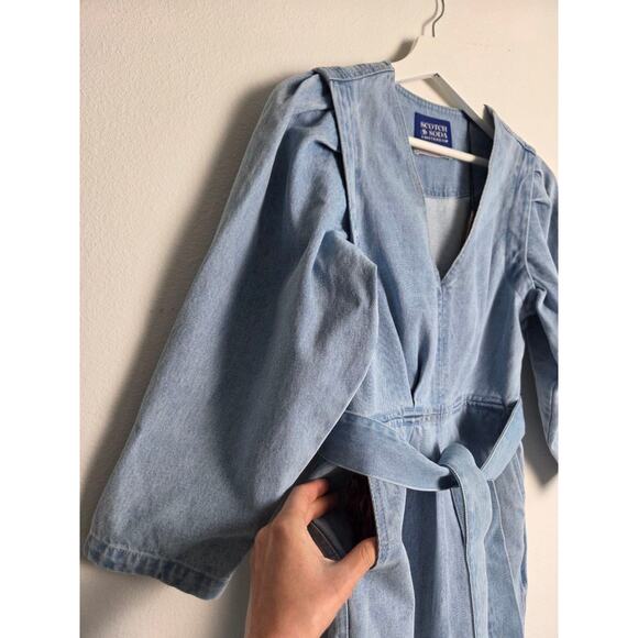 Scotch & Soda Denim Dress Belted XS Blue Mini Pockets NWT - Picture 6 of 12